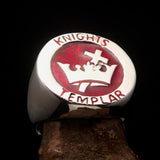 Excellent crafted Men's Red Knights Templar Ring - Sterling Silver - BikeRing4u