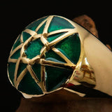 Nicely crafted domed Men's Heptagram Ring Green Heptagon - Solid Brass - BikeRing4u