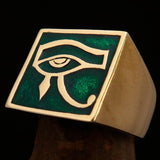 Excellent crafted Men's Ring All seeing Udjat Eye of Ra Green - Solid Brass - BikeRing4u