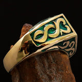 Excellent crafted Men's Medieval Ring Green Oriental Crest Solid Brass - BikeRing4u