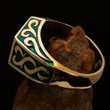 Excellent crafted Men's Medieval Ring Green Oriental Crest Solid Brass - BikeRing4u