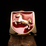 Perfectly crafted Men's Ring Horse Coat of Arms Orange - Solid Brass - BikeRing4u