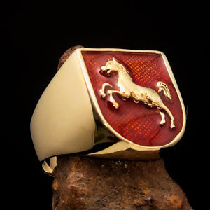 Perfectly crafted Men's Ring Horse Coat of Arms Orange - Solid Brass - BikeRing4u