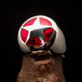 Excellent crafted Men's US Marshall Ring red Star - Sterling Silver - BikeRing4u
