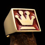 Perfectly crafted Men's Chess Player Ring Queen's Crown Orange - Solid Brass - BikeRing4u