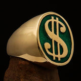 Excellent crafted Men's Currency Ring US Dollar Symbol Green - Solid Brass - BikeRing4u