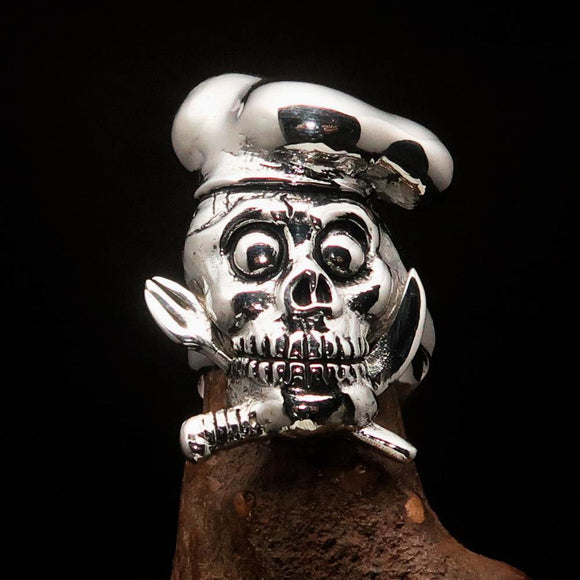 Excellent crafted Men's Chef Skull Ring Knife and Fork - Sterling Silver - BikeRing4u