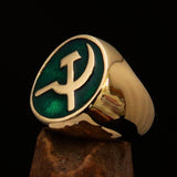 Excellent crafted Men's Socialist Ring Hammer Sickle Green - Solid Brass - BikeRing4u