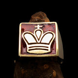 Perfectly crafted Men's Chess Player Ring Orange King's Crown - Solid Brass - BikeRing4u