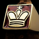 Perfectly crafted Men's Chess Player Ring Orange King's Crown - Solid Brass - BikeRing4u