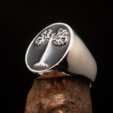 Excellent crafted Men's black oval Tree of Life Ring - Sterling Silver - BikeRing4u