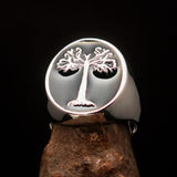 Excellent crafted Men's black oval Tree of Life Ring - Sterling Silver - BikeRing4u