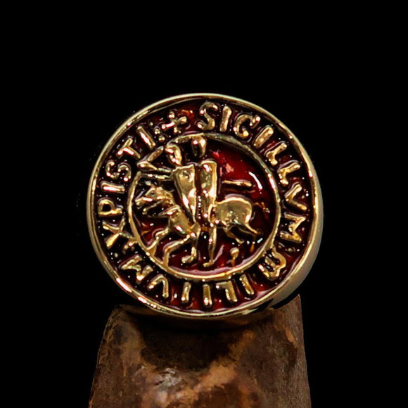 Excellent crafted Men's Templar Knight Seal Ring orange - Solid Brass - BikeRing4u