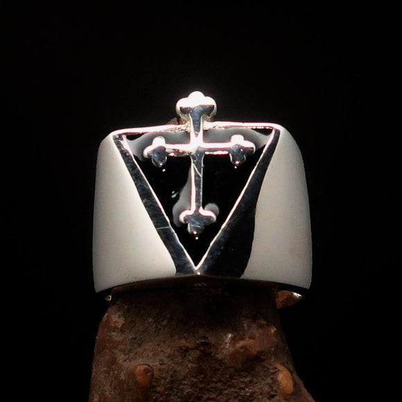 Excellent crafted Men's Black Coptic Cross Ring - Sterling Silver - BikeRing4u