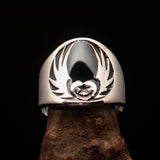 Excellent crafted Men's Claddagh Ring black winged heart Star Moon - Sterling Silver - BikeRing4u
