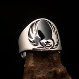 Excellent crafted Men's Claddagh Ring black winged heart Star Moon - Sterling Silver - BikeRing4u