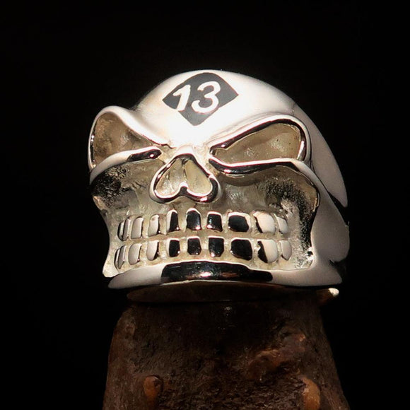 Excellent Crafted Men's black Number 13 Gnome Skull Ring - Sterling Silver - BikeRing4u