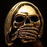 Excellent crafted Men's Grim Reaper Skull Ring Speak No Evil - Solid Brass - BikeRing4u