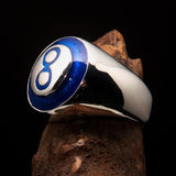 Nicely crafted domed Men's Number Ring blue 8 Eight- Sterling Silver - BikeRing4u