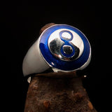 Nicely crafted domed Men's Number Ring blue 8 Eight- Sterling Silver - BikeRing4u