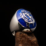 Excellent crafted Men's Aquarius Ring blue Zodiac - Sterling Silver - BikeRing4u