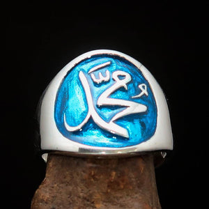 Excellent crafted Men's blue Muhammad Muslim Ring - Sterling Silver - BikeRing4u