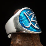 Excellent crafted Men's blue Muhammad Muslim Ring - Sterling Silver - BikeRing4u