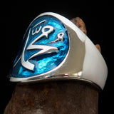 Excellent crafted Men's blue Muhammad Muslim Ring - Sterling Silver - BikeRing4u