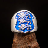 Excellent crafted Men's blue 3 Lions Coat of Arms Ring - Sterling Silver - BikeRing4u