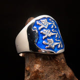 Excellent crafted Men's blue 3 Lions Coat of Arms Ring - Sterling Silver - BikeRing4u