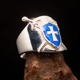 Crossed Swords Men's blue Knights Templar Cross Ring - Sterling Silver - BikeRing4u