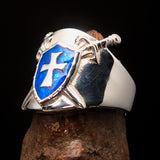 Crossed Swords Men's blue Knights Templar Cross Ring - Sterling Silver - BikeRing4u