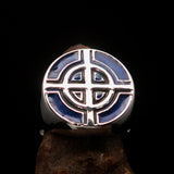 Perfectly crafted Men's Biker Ring Celtic Cross Blue - Sterling Silver - BikeRing4u