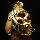Excellent crafted Men's Skull Biker Ring Roman Centurion Green - Solid Brass - BikeRing4u