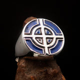 Perfectly crafted Men's Biker Ring Celtic Cross Blue - Sterling Silver - BikeRing4u