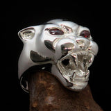 Excellent crafted Sterling Silver Men's Ring vicious Panther red CZ Eyes - BikeRing4u