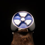 Perfectly crafted Men's Gamer Ring Radioactive Symbol Blue - Sterling Silver - BikeRing4u