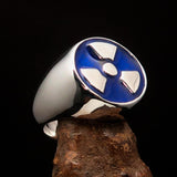 Perfectly crafted Men's Gamer Ring Radioactive Symbol Blue - Sterling Silver - BikeRing4u