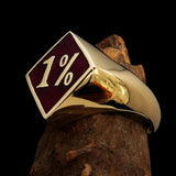 Men's Brass Biker Ring Diamond shaped 1% Percent Outlaw Symbol Red - BikeRing4u