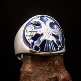 Excellent crafted ancient Men's Twin Head Eagle Ring Blue - Sterling Silver - BikeRing4u