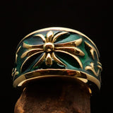 Nicely crafted Men's Fleur de Lis Band Ring Green - Solid Brass - BikeRing4u