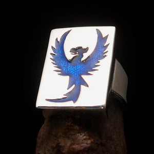 Excellent crafted Men's Ring Blue Phoenix - Sterling Silver - BikeRing4u