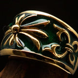 Nicely crafted Men's Fleur de Lis Band Ring Green - Solid Brass - BikeRing4u