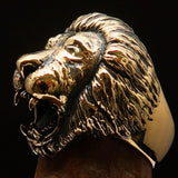 Excellent crafted Men's Animal Ring Male Lion Yellow CZ Eyes - Solid Brass - BikeRing4u