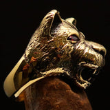 Excellent crafted Men's Animal Ring Lioness Red CZ Eyes - Solid Brass - BikeRing4u