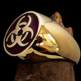 Nicely crafted Men's Bio Hazard Ring Red Toxic Waste Symbol - Solid Brass - BikeRing4u