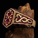 Excellent crafted Men's Celtic Crest Ring Red Enamel - Brass - BikeRing4u