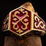 Excellent crafted Men's Celtic Crest Ring Red Enamel - Brass - BikeRing4u