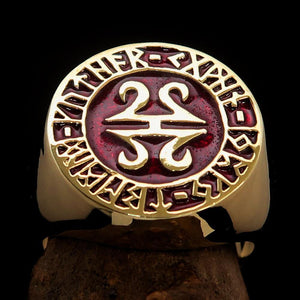Nicely crafted Men's ancient Viking Runes Ring Red - Solid Brass - BikeRing4u