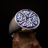 Perfectly crafted Men's Ring Celtic Birgit's Cross Blue - Sterling Silver - BikeRing4u